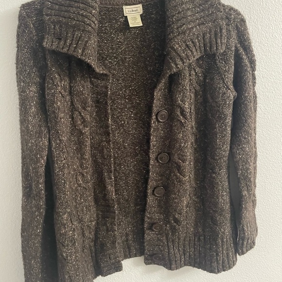 Vintage LL Bean Brown Wool Blend Cable Knit Cardigan Sweater Women’s Size M - Picture 5 of 10